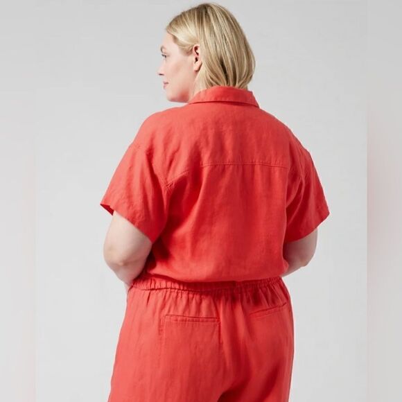 Athleta Women’s Tie Top Short Sleeve 100% Linen Borealis Green Size Large $79 - Picture 8 of 15